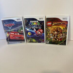 Nintendo Wii Video Game Bundle 3 Tested Super Mario Galaxy Cars Indiana Jones